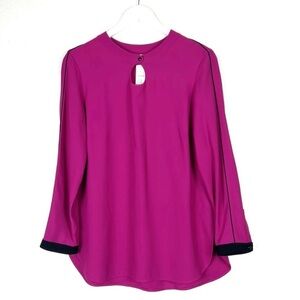 Akris Punto Long-sleeve Keyhole Blouse in Pink size 10 EUC